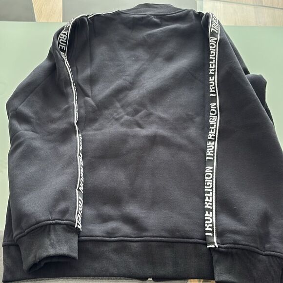 True Religion MWT hoodie jet black medium logo trim track jacket - Picture 5 of 6